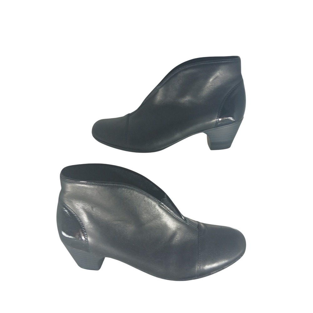 Rieker Antistress Black Leather V-Cut‎ Ankle Boots Patent Heel Size 37 EU Mens